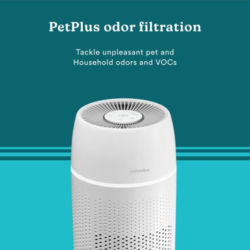 Homedics 5-in-1 PetPlus UV-C Air Purifier - 360-Degree HEPA Filter for 266 Sq Ft, Air Purifiers for Pets, Bedroom, and Home with Essential Oil Pads and Built-In Timer, 3 Speed Settings, White - Image 4