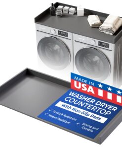 OfficeSimpli Washer Dryer Countertop, Made in USA, Non-Slip Pads, Easy Clean, Laundry Room Essentials and Decor, Washer Dryer Wood Top for Organization (Slate Grey, Standard (27.5" x 54"))