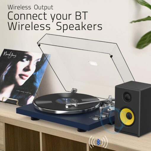 Turntables Belt-Drive Record Player with Wireless Output Connectivity Vinyl Player 33&45 RPM Speed Phono Line Output USB Digital to PC Recording ATN3600L MM Cartridge&Counterweight Dark Blue - Image 5