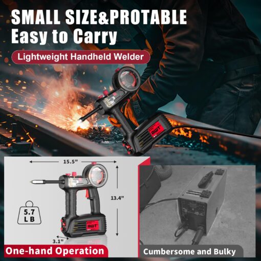 AWT 100A Handheld MIG Welder Machine,110V Flux Core MIG Welder Machine,Portable Gasless MIG Welding Machine,Hand Held Inverter Wire Feed Welder - Image 6