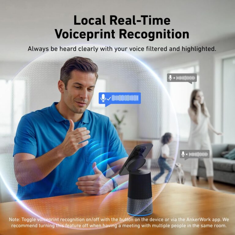 AnkerWork S600 by Anker All-in-One Speakerphone, Bluetooth Speaker Microphone, Qi2 15W Wireless Charging, AI Noise Cancelling, 70° Adjustable Magnetic Phone Stand, 360° Sound, 16H Built-in Battery - Image 5
