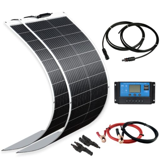 XINPUGUANG Solar Panel 200W 12V Flexible System Kit,2X100W Monocrystalline Fiberglass Module 20A Controller Extension Cable for Off Grid Home,RV,Caravan,Boat and Other Battery Charger（200W