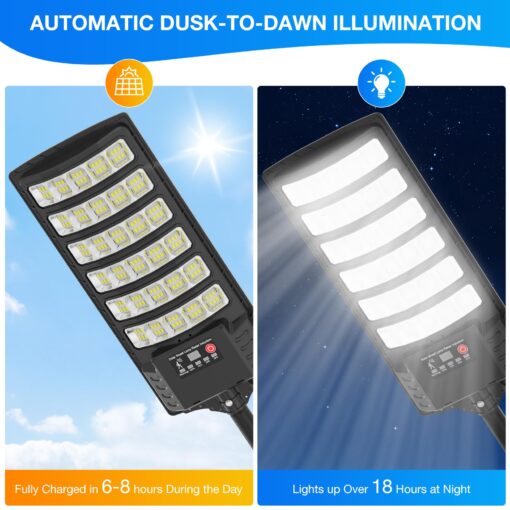 Solar Street Lights Outdoor Waterproof ,25000LM 320°Wide Angle Flood light, LED Solar Parking Light with Motion Sensor and Remote Control for Outdoor, Streets, Courtyards,Parking Garages,-4Pack - Image 7