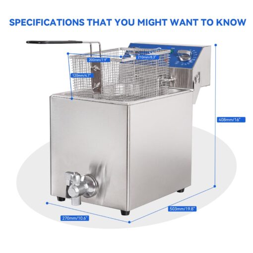 TOPKITCH 8.5Qt Electric Fryer with Oil Drain,30 Minutes Timer,Stretch forming oil tank,Lid and Solid Wire Mesh Basket,Medium Duty Commercial Electric Countertop Deep Fryers-120V,1800W - Image 3