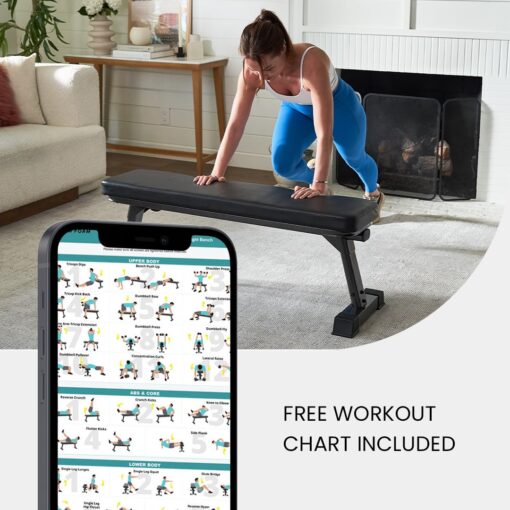 Finer Form Gym Quality Foldable Flat Bench for Multi-Purpose Weight Training and Ab Exercises - Free PDF Workout Chart Included - Image 3