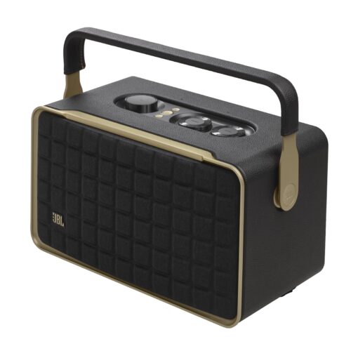 JBL Authentics 300 - Retro Style Wireless Bluetooth/WiFi Home Speaker, Built in Battery (4800mAh), Music Streaming Services via Built-in Wi-Fi, Built in Alexa and Google Assistant (Black/Gold)