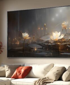 SDYA White Floral Wall Decor Gold Botanical Canvas Paintings Modern Artwork for Living Room Bedroom Office Home Decor 29"x58"