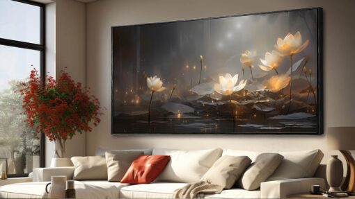 SDYA White Floral Wall Decor Gold Botanical Canvas Paintings Modern Artwork for Living Room Bedroom Office Home Decor 29"x58"