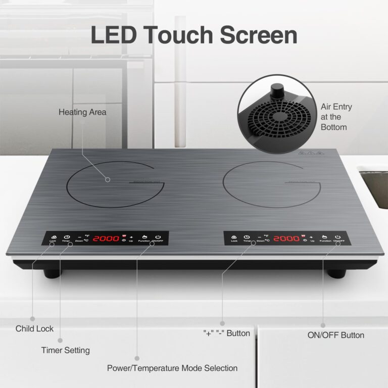 VBGK Double Induction Cooktop, 24 inch 4000W Electric cooktop with hot plate, induction stove top with LED Touch Screen 9 Levels Settings with Child Safety Lock & Timer 110V Induction cooktop 2 burner - Image 6