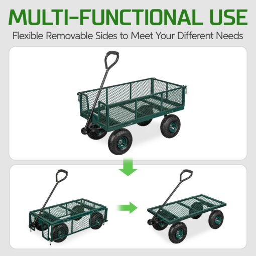 TAIFA Heavy Duty Steel Garden Cart 880 Lbs Capacity with Removable Sides for Yard Lawn and Farm, Metal Utility Wagon with 180° Rotating Handle, Green - Image 4