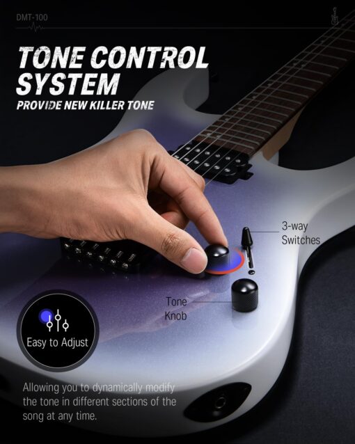 Donner Solid Body Electric Guitar, 39 Inch Metal Electric Guitar Beginner Kits with Bag, Strings, Strap, Cable, Strings Dampener for Rock Music Lover, DMT-100 (Gradient Violet) - Image 6