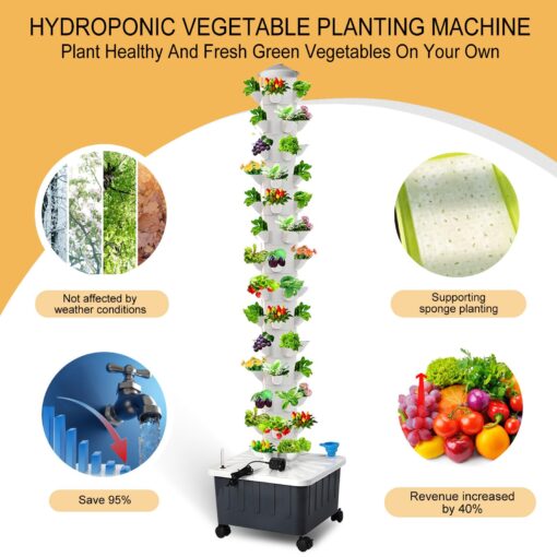 JPWDDWYT Hydroponics Tower Indoor Growing System Vertical Garden Planter Indoor Smart Garden Kit with Pump and Movable Water Tank Vegetable Plant Gift for Gardening Lover (70-Plants) - Image 7