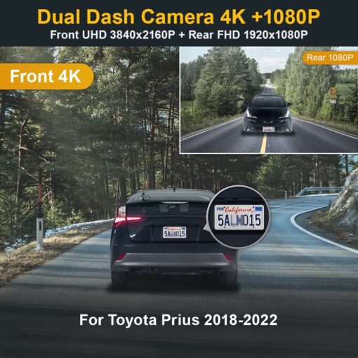 Fitcamx Front 4K and Rear 1080P Dash Cam Suitable for Toyota Prius LE Limited XLE Prime Hatchback 2018 2019 2020 2021 2022 (XW50), OEM Look, Dual HD Video WiFi, Loop Recording G-Sensor, 128GB - Image 6