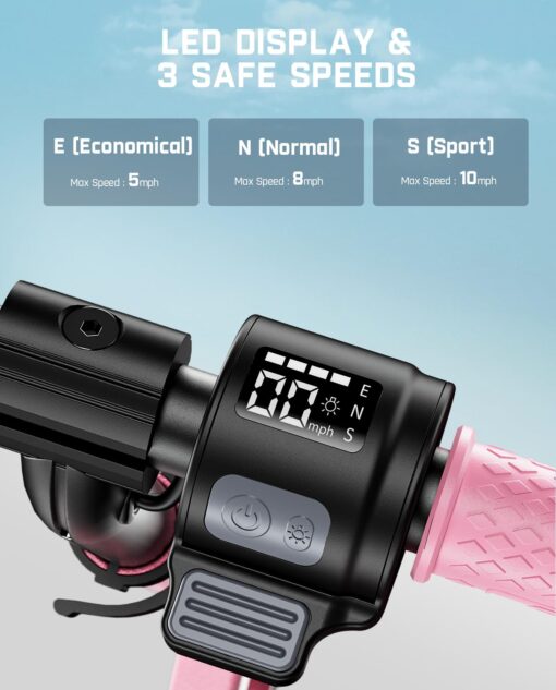 FanttikRide C9 Pro Electric Scooter for Kids 8-12, Adjustable Handlebar Height for Riders 3.9-5.2 ft, 132 lbs, Up to 40 min Continuous Time, 5 Miles Range, 3 Speed Mode 5/8/10 MPH, Pink - Image 8