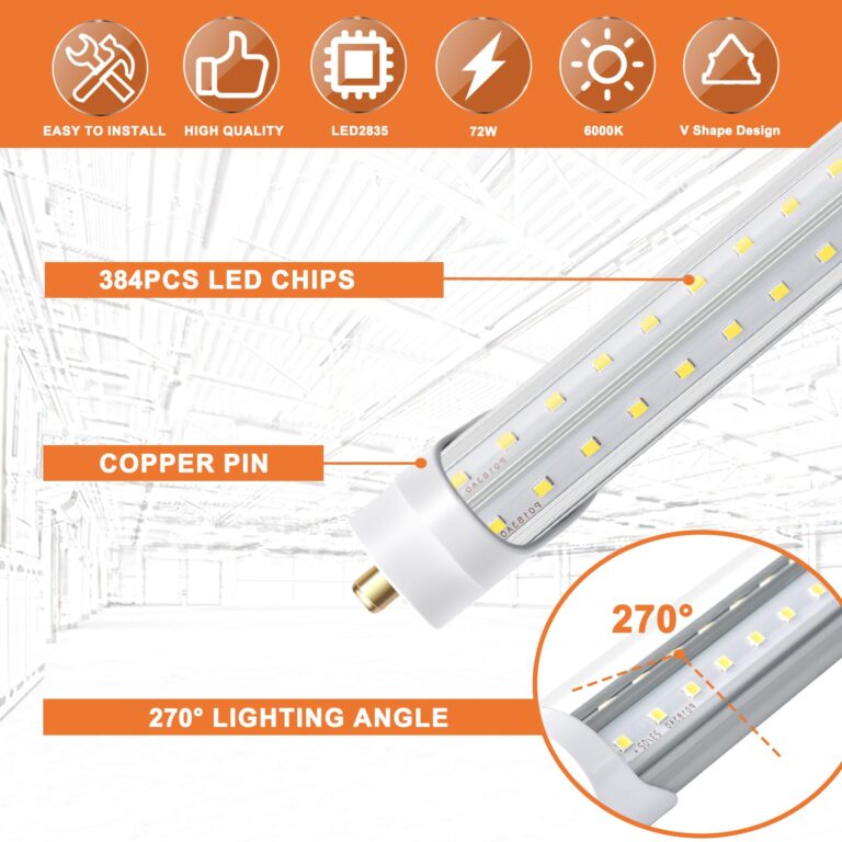 ONLYLUX 8ft LED Bulbs, 8 Foot LED Shop Light Bulb 72W 6000K 10000lm, Super Bright,T8 T10 T12 V Shape FA8 Lights, Clear Cover, F96T12 Bulbs to Replace Fluorescent Light Bulbs(Pack of 12) - Image 6