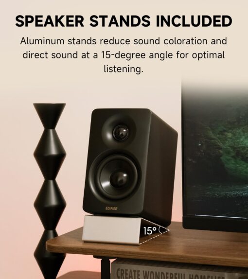 Edifier M60 Multimedia Speaker Bluetooth 5.3, 66W RMS, Hi-Res Audio & Hi-Res Wireless Audio, LDAC,3" Mid Bass & 1" Tweeter, USB-C & Aux Inputs, Compact Desktop Speaker – Black - Image 3