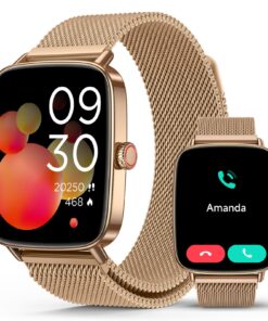 2025 Smart Watches for Women, 1.85" AI Voice Smartwatch, 24/7 Heart Rate Monitor, Stress/SpO2/Sleep Tracker, IP68 Waterproof, Weather, 100+ Sports Fitness Tracker for Android iOS Glod Metal