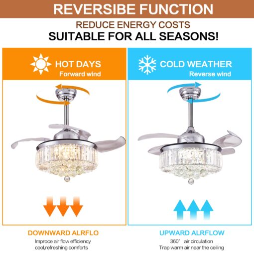 DuMaiWay 48" Alexa Ceiling Fan Smart Ceiling Fan with Light and Remote Fandelier WiFi Modern Crystal Chandelier Fan Retractable Dimmable for Bedroom Living Room - Image 3