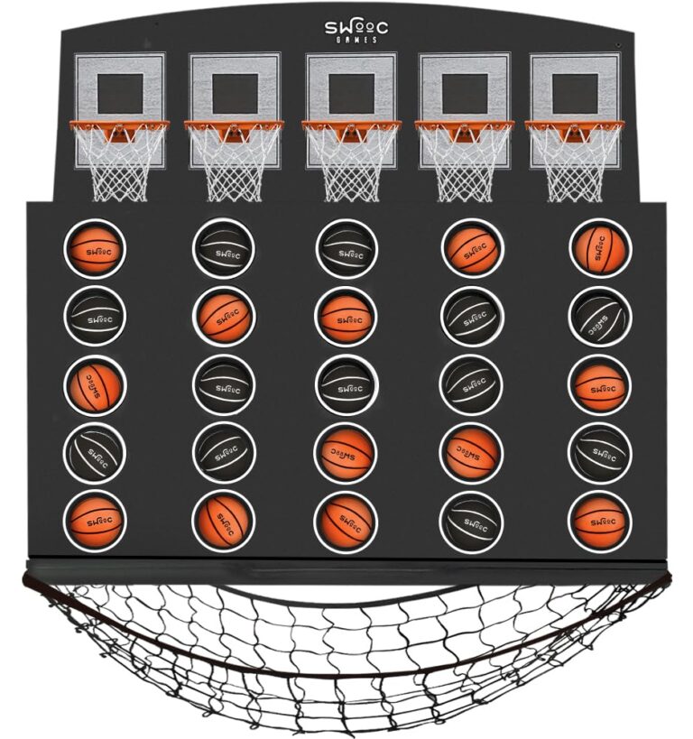 SWOOC Games - Low Post Lineup™ | Wall Mounted Giant Basketball 4 In A Row w/ 5+ Games | Basketball Hoop For Room Wall Games | Game Room Games | Mini Basketball Hoop Indoor Connect | Four In A Row Game
