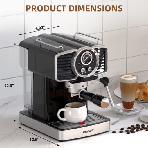 SUMSATY Espresso Machine 20 Bar, Professional Espresso Maker with Milk Frother Steamer Wand, Espresso Coffee Machine Black, Cappuccino & Latte Machine for Home, Retro, 1.8L Removable Water Tank - Image 2