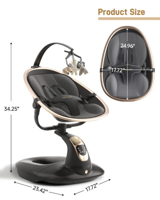 Baby Swing for Infants to Toddler, Electric Baby Swing with Sturdy Shield-Shaped Base, 180° Rotation Portable Infant Swing with 5 Speeds & 12 Lullabies for Newborn Baby Boy Girl Up to 20 lbs, Black - Image 2