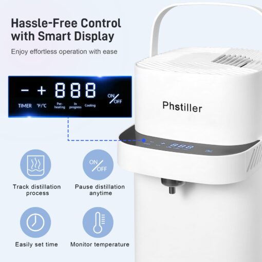 Intelligent Water Distiller Machine for Home-1.1 Gal Home Countertop Distilled Water Maker with Real-time Monitoring for Distilling, 750W Distiller Maker Purifier with 4L Glass Container for Table - Image 7