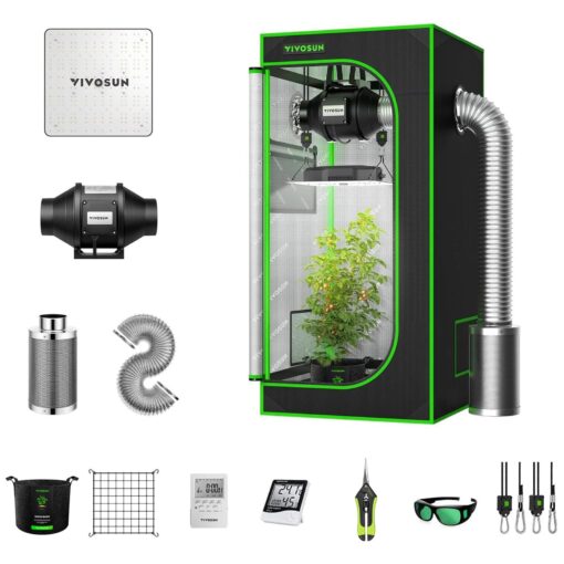 VIVOSUN 2 x 2 ft. Grow Tent Kit Complete, 24"x24"x48" Grow Tent Complete System with VS1000 Led Grow Light, 4 Inch 190CFM Inline Fan, Carbon Filter and 8ft Ducting Combo
