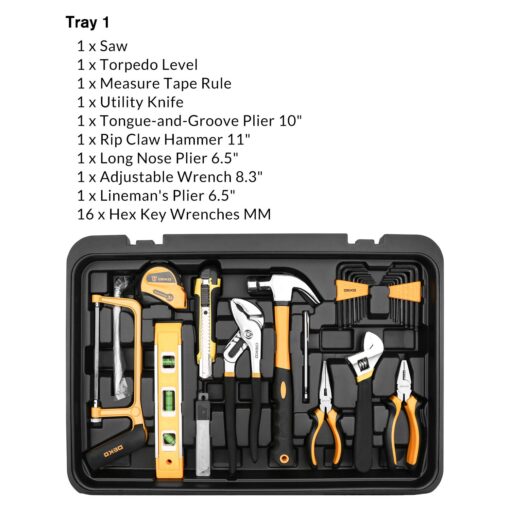 DEKOPRO 258 Piece Tool Kit with Rolling Tool Box Socket Wrench Hand Tool Set Mechanic Case Trolley Portable - Image 8