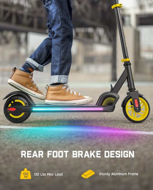 FanttikRide C9 Apex Electric Scooter for Kids 8-12, Adjustable Handlebar Height for Riders 3.9-5.2 ft, 132 lbs, Up to 40 mins Continuous Time, 3 Speed Mode 5/8/10 MPH, Bluetooth Music Speaker, Yellow - Image 3