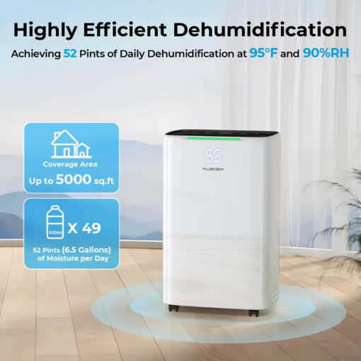 52-Pint Energy Star Dehumidifier for Basement, PLUSCENT 5000 Sq.Ft Coverage with Drain Hose, Ultra-Quiet 4 Modes, Smart Humidity Sensor & 24H Timer for Home/Bedroom/Large Rooms - Image 8