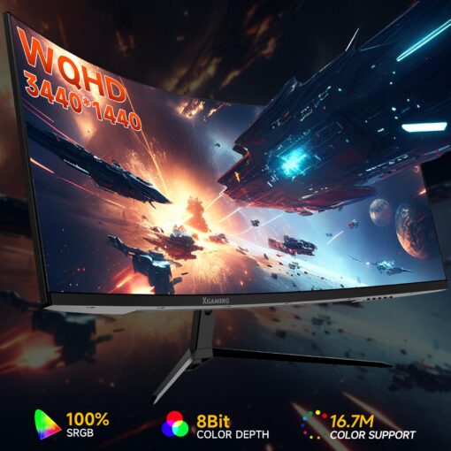 34-Inch Ultra WQHD Curved Gaming Monitor 3440 x 1440p, 180Hz, 100% sRGB, 1ms, FreeSync, 1500R Ultrawide 21:9, HDMI DisplayPort Display Build-in Speakers, VESA, Tilt Adjustable - Image 6