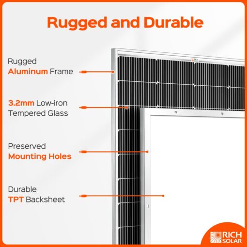 RICH SOLAR 220 Watt 12 Volt 16BB Cell Monocrystalline Solar Panel High Efficiency Solar Module for RV Trailer Camper Marine Off Grid - Image 7