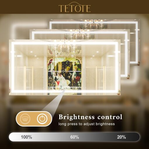 TETOTE 55 x 30 LED Bathroom Mirror with Lights, LED Mirror for Bathroom Vanity Dimmable Anti Fog Wall Mounted, Horizontal/Vertical, Tempered Glass - Image 7