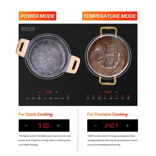 Empava Double/Dual Induction Cooktop 2 Burner, Shatter-proof Flat Glass Top, 18 Levels from 120°F to 460°F, 3 Preset Mode, Bulit-in/Countertop, 110~120 Volt Plug in Electric Stove for Kitchen, RV - Image 5