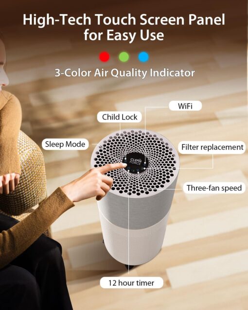 CleanForce Air Purifiers for Home Large Room Up to 2550 ft², H13 HEPA Air Cleaner Works with Alexa for Dust, Allergens, Pollen, Pet Hair Dander, Odors, CERTIFIED asthma & allergy friendly, Rainbow - Image 3