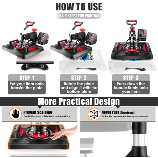 AKEYDIY 8 in 1 Heat Press Machine Professional Sublimation Machine 12" X 15" Swing Away Shirt Printing Heat Transfer Digital Industrial-Quality Heat Press Machine for T Shirts Mug Hat Plate - Image 2