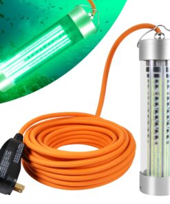 HUSUKU FS3-1 LED Underwater Fishing Light - AC110V 800W 80,000LM with 50ft Cord Green Night Fishing Finder, Fish Attractor, IP68 Led Submersible Lamp for Dock, Crappie, Snook, Squid, Shad, Shrimp