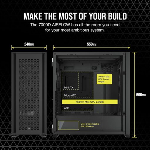 CORSAIR 7000D AIRFLOW Full-Tower ATX PC Case – High-Airflow Front Panel – Spacious Interior – Easy Cable Management – 3x 140mm AirGuide Fans with PWM Repeater Included – Black - Image 8