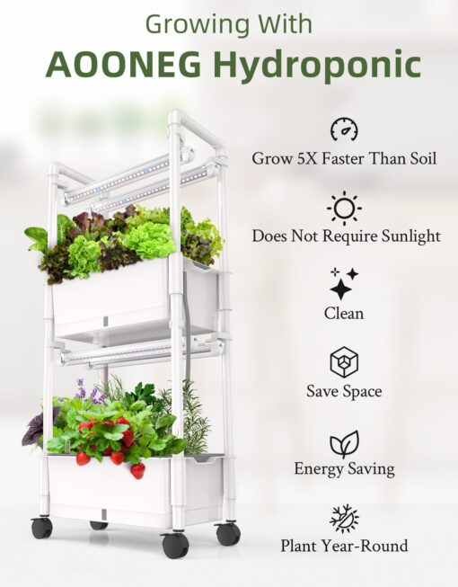 Hydroponics Growing System,AOONEG 28 Pods Indoor Herb Garden with LED Grow Light,Hydroponics Growing System Kit with Automatic Timer,Pump System,Adjustable Height（No Seed） (White, 28 Pods) - Image 4