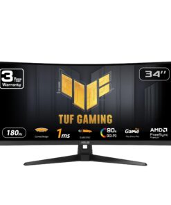ASUS TUF Gaming 34” Ultra-Wide Curved Monitor (VG34VQ3B) – 21:9 QHD (3440x1440), 180Hz, 1ms, Extreme Low Motion Blur Sync, FreeSync Premium, Speaker, 90% DCI-P3, DisplayWidget Center, 3 yr Warranty