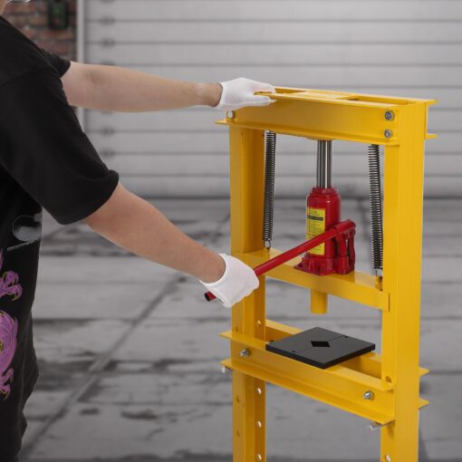 12 Ton Shop Press H Frame Press, 12 Ton Hydraulic Press H Frame Garage Floor Press with Plate, Adjustable Working Table Height Hydraulic Shop Floor Press for Gears and Bearings - Image 2