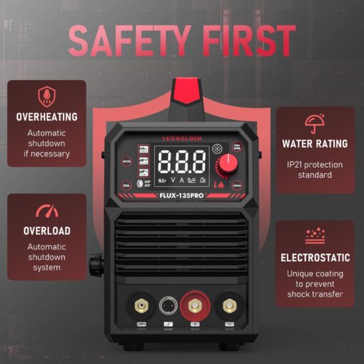 YESWELDER 135Amp MIG Welder,110V Flux Core Welder Flux MIG/Lift TIG/Stick 3-in-1 Large LED Digital Display Welding Machine IGBT Inverter Welder FLUX-135PRO - Image 2