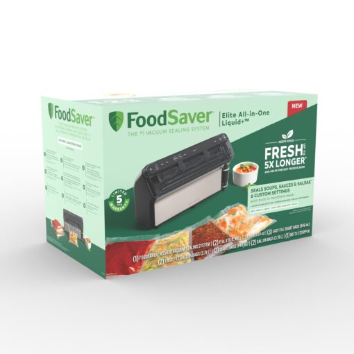 FoodSaver® Elite All-in-One Liquid+™ Vacuum Sealer with Bags, Rolls, and Accessories, Dark Stainless Steel - Image 2