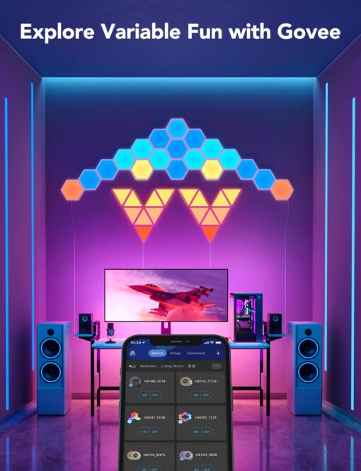 Govee Glide Hexa Light Panels, RGBIC Hexagon LED Wall Lights, Wi-Fi Smart Home Decor Creative Wall Lights with Music Sync, Works with Alexa Google Assistant for Indoor Decor, Gaming Decor, 10 Pack - Image 2