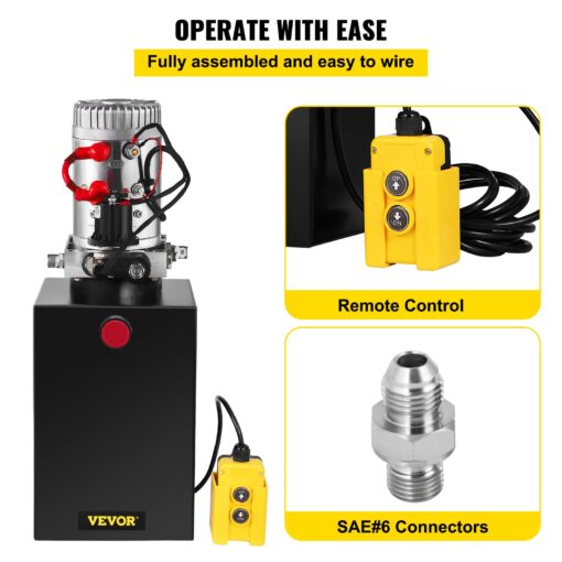 VEVOR Hydraulic Power Unit 12 Quart Hydraulic Pump 12V Dump Trailer Pump Single Acting Hydraulic Power Pack 3200 PSI Electric Hydraulic Pump with Steel Reservoir for Car Lift - Image 7