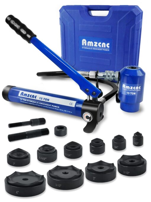 AMZCNC Hydraulic Knockout Punch Electrical Conduit Hole Cutter Set KO Tool Kit 1/2 to 4 inch (15T(1/2"-4"))