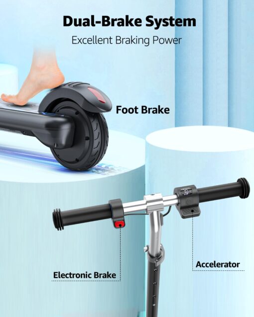 Gyroor H30 Max Electric Scooter for Kids Ages 8-12, 150W Powerful Motor, Bluetooth Music, Dual Brake System, Adjustable Height and Speed, Best Gifts for Kids, H30Max-8QY - Image 5