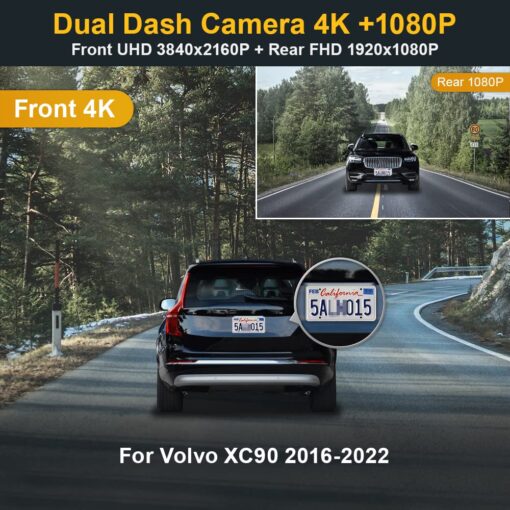 Fitcamx Front 4K+Rear 1080P Dash Cam Adapts for Volvo XC90 2016-2022 T5 T6 T8 (Model A), Integrated OEM Look, Dual HD Video, Loop Recording, Built-in WiFi & APP, G-Sensor, Easy to Set, 128GB Card - Image 6