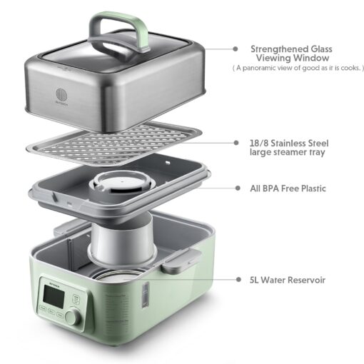 BUYDEEM G553 5-Quart Electric Food Steamer for Cooking, One Touch Vegetable Steamer, Digital Multifunctional Steamer, Quick Steam in 60s, Stainless Steel Steamer Tray, No Stew Pots Included - Image 4