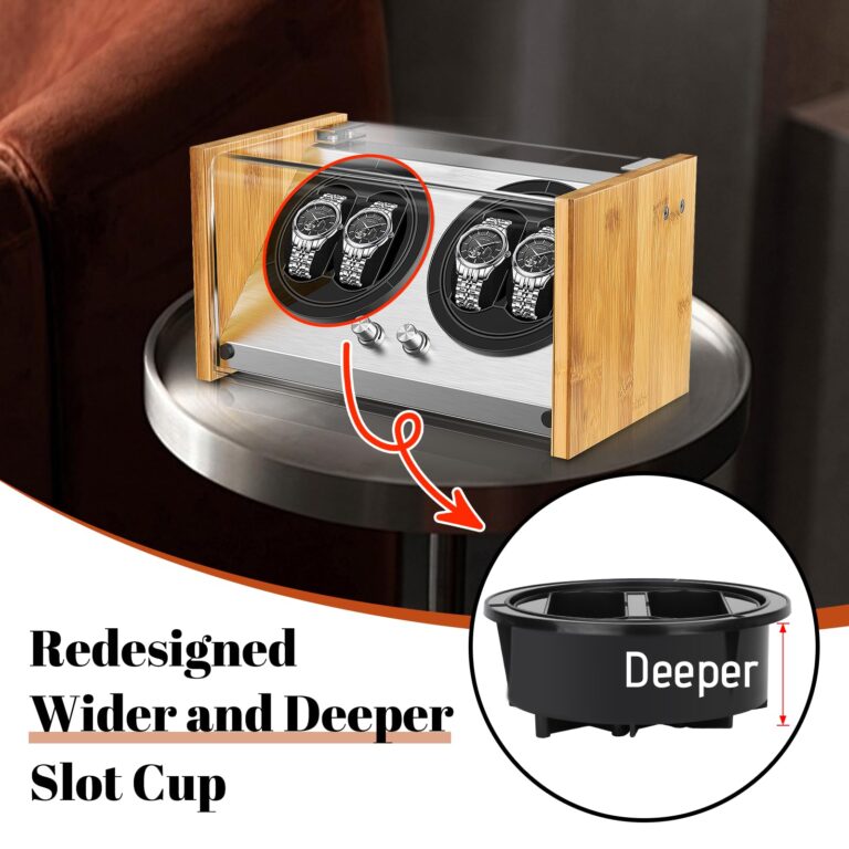 Watch Winder for 4 Automatic Watches - Bamboo Watches Winder Box with Quiet Motor 4 Rotation Mode Setting by Watch Winder Smith - Image 5